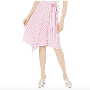 2/$30 Lucy Paris Faux Wrap Midi Skirt Size M Pink Striped Coquette Preppy NWT
